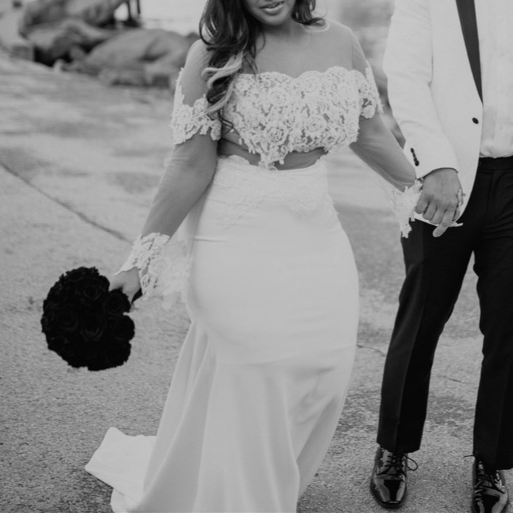White Off-the-Shoulder Flutter Sleeve Wedding Gown